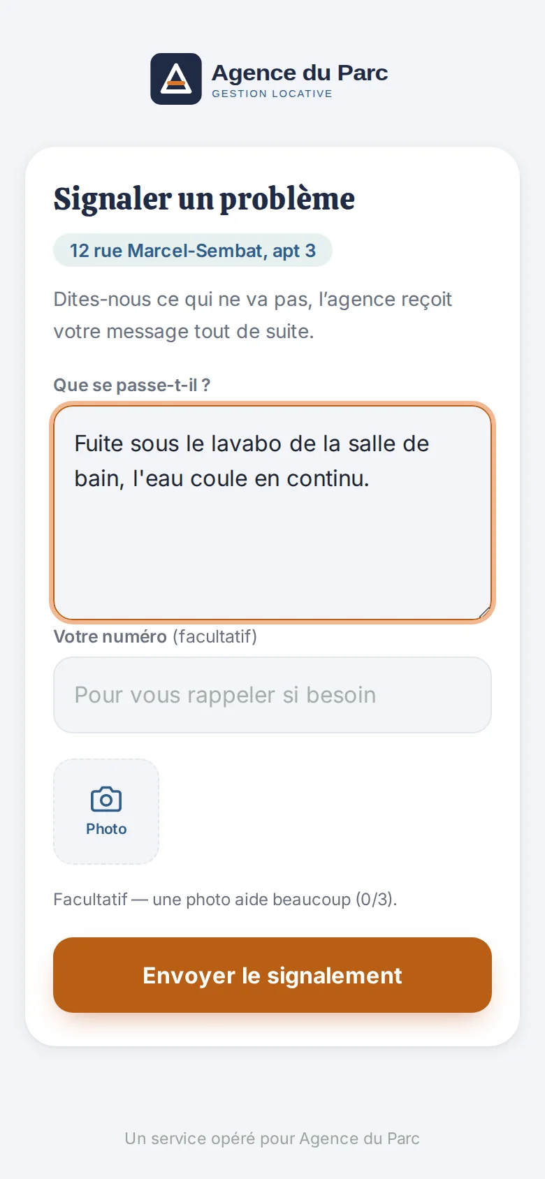 Le formulaire que le locataire remplit depuis son téléphone